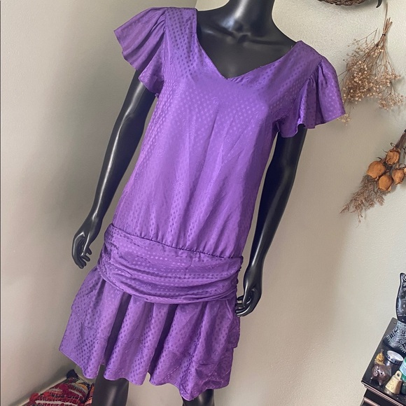 Vintage Dresses & Skirts - Vintage Purple Ruffle Sleeve Dress